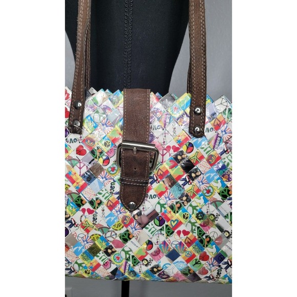 Nahui Ollin Candy Wrapper Peace Sign Love Doves Hippy‎ Retro Unique Purse READ - Picture 4 of 16